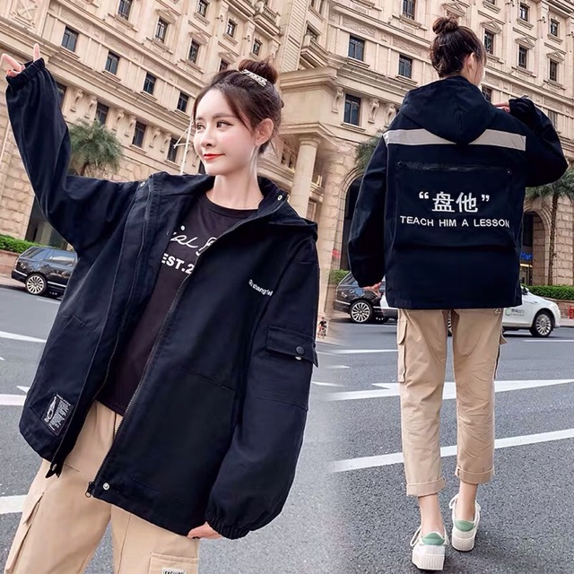 Áo khoác thô unisex chữ lưng TEACH HIM A LESSON  Hàng Quảng Châu