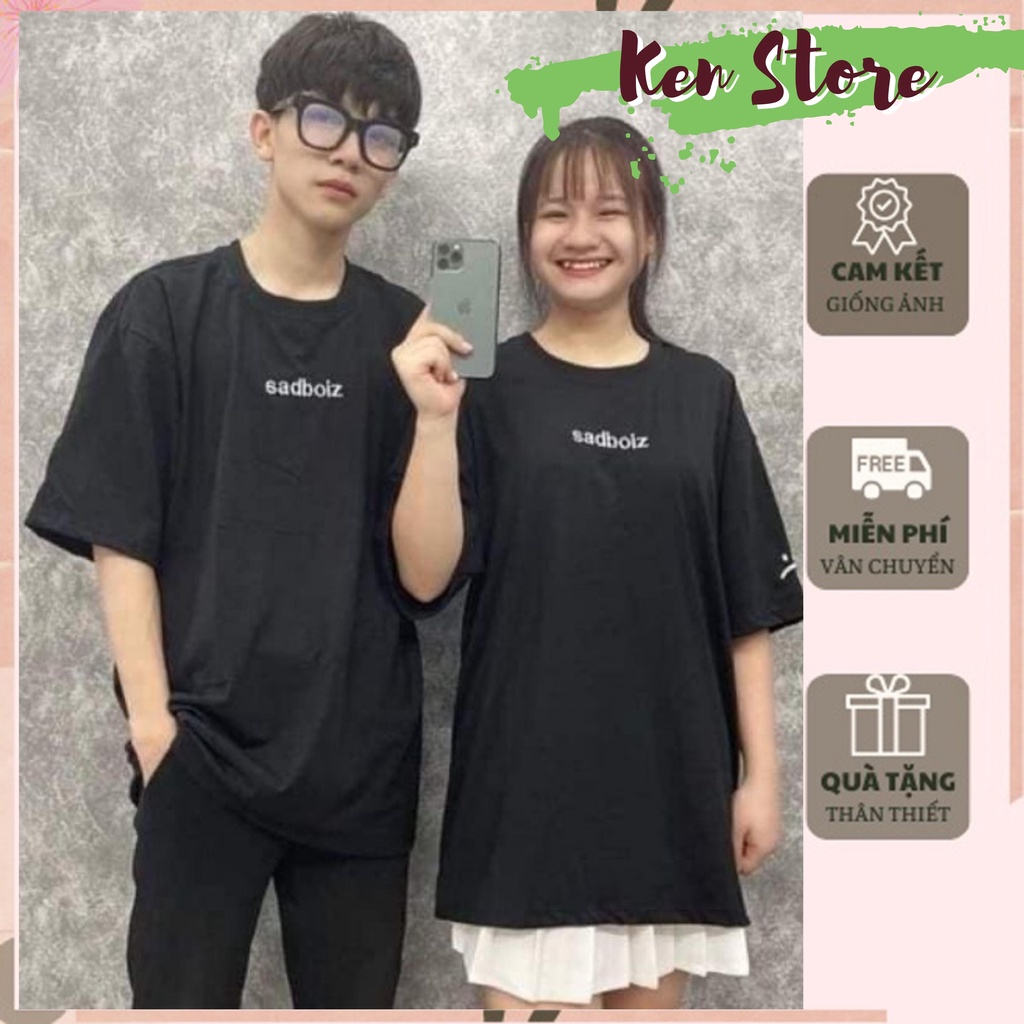 Áo thun Sadboiz tay lỡ Unisex form rộng nam nữ vải cotton co dãn, áo phông form rộng in logo Sadboiz mặt buồn