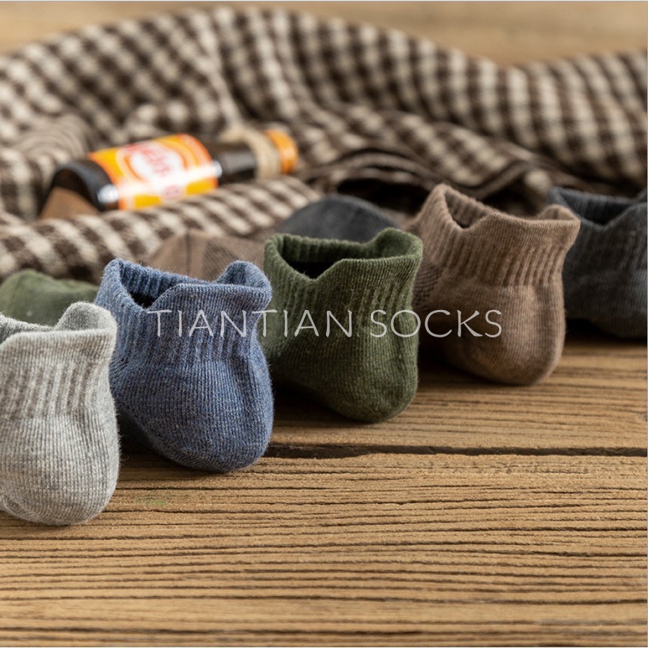TIANTIAN T049 Tất bằng cotton cổ thấp thoáng khí chống mòn nhiều màu sắc cho nam