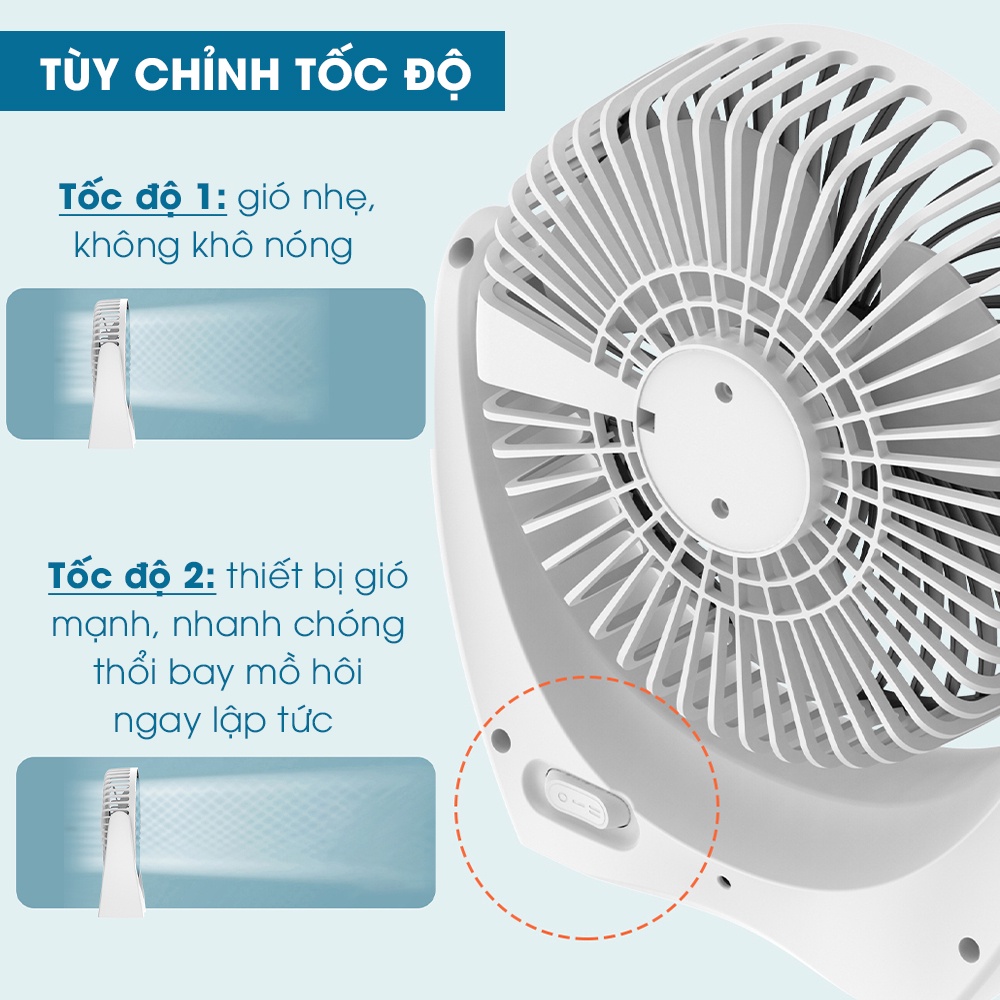 Quạt mini để bàn CameWell đầu cắm usb động cơ không tiếng ồn, xoay linh hoạt 210 độ,