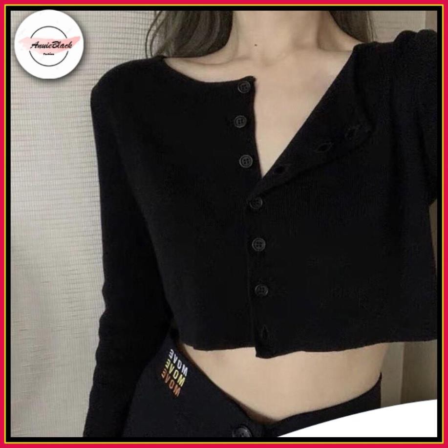 [Mã  ANUI20 hoàn 20k xu đơn 0đ] Áo Cardigan Dáng Lửng Dài Tay 🦋 Áo Croptop Thun Xước Cúc Ngực 4 Màu 🦋 AB