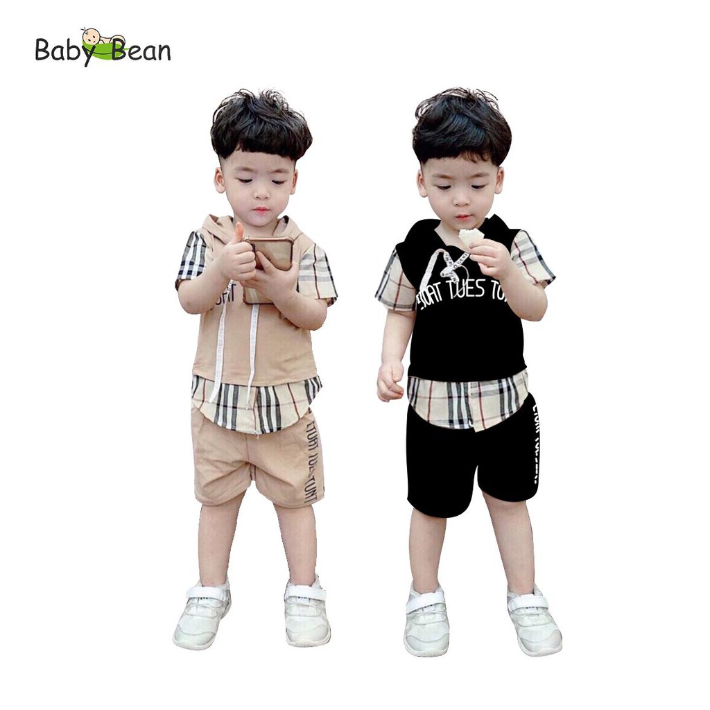 Bộ Đồ Thun Cotton Áo Caro kèm Khoác Bé Trai BabyBean