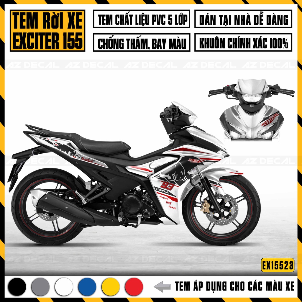 Tem Rời Exciter 155 Mẫu Red Bull | EX15523 | Decal Dán Xe Ex 155 VVA Đẹp Màu Đỏ, Xanh GP, Đen, Trắng