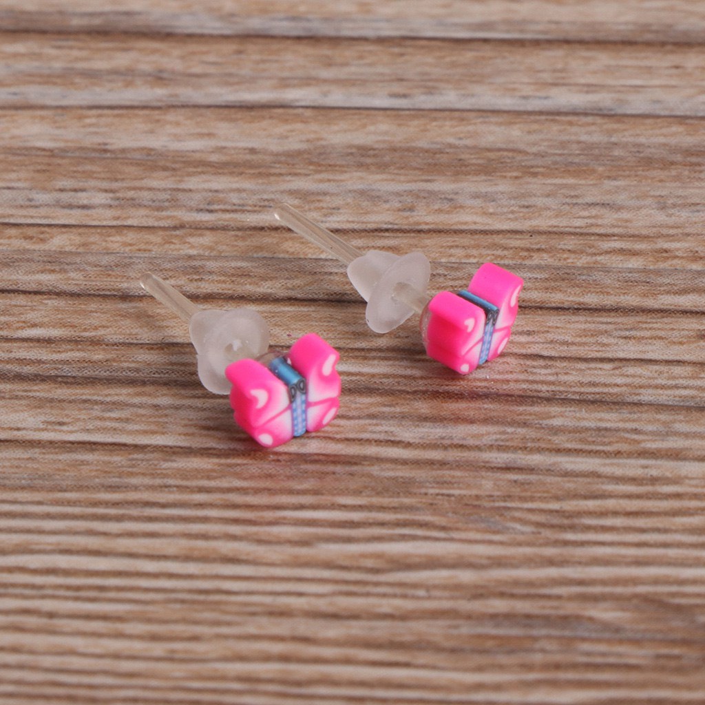 Bông tai / Khuyên tai đất sét - Chuôi nhựa