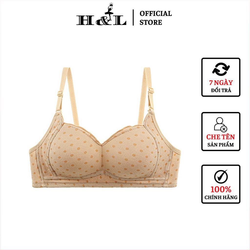 Áo ngực không gọng cotton chấm bi, mút mỏng thấm hút mồ hôi, bản to 3 nấc cài  HL BOUTIQUE A361