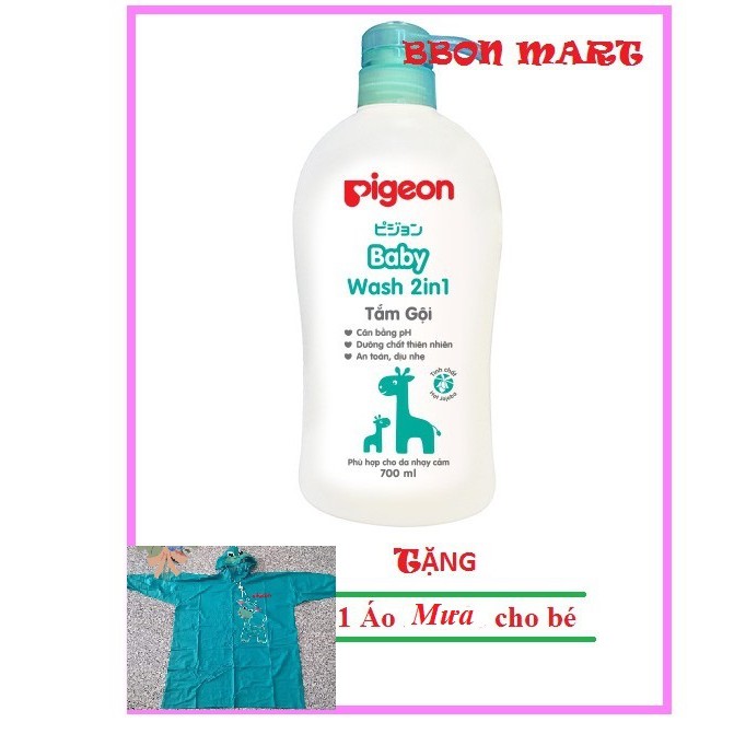 Sữa Tắm Gội pigeon Jojoba 700ml tặng áo mưa cho bé