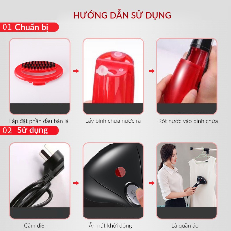 Bàn Là Hơi Nước Cầm Tay Cao Cấp GARMENT STEAMER, bàn ủi hơi nước công suất 1500W - Tiện lợi, chính hãng!