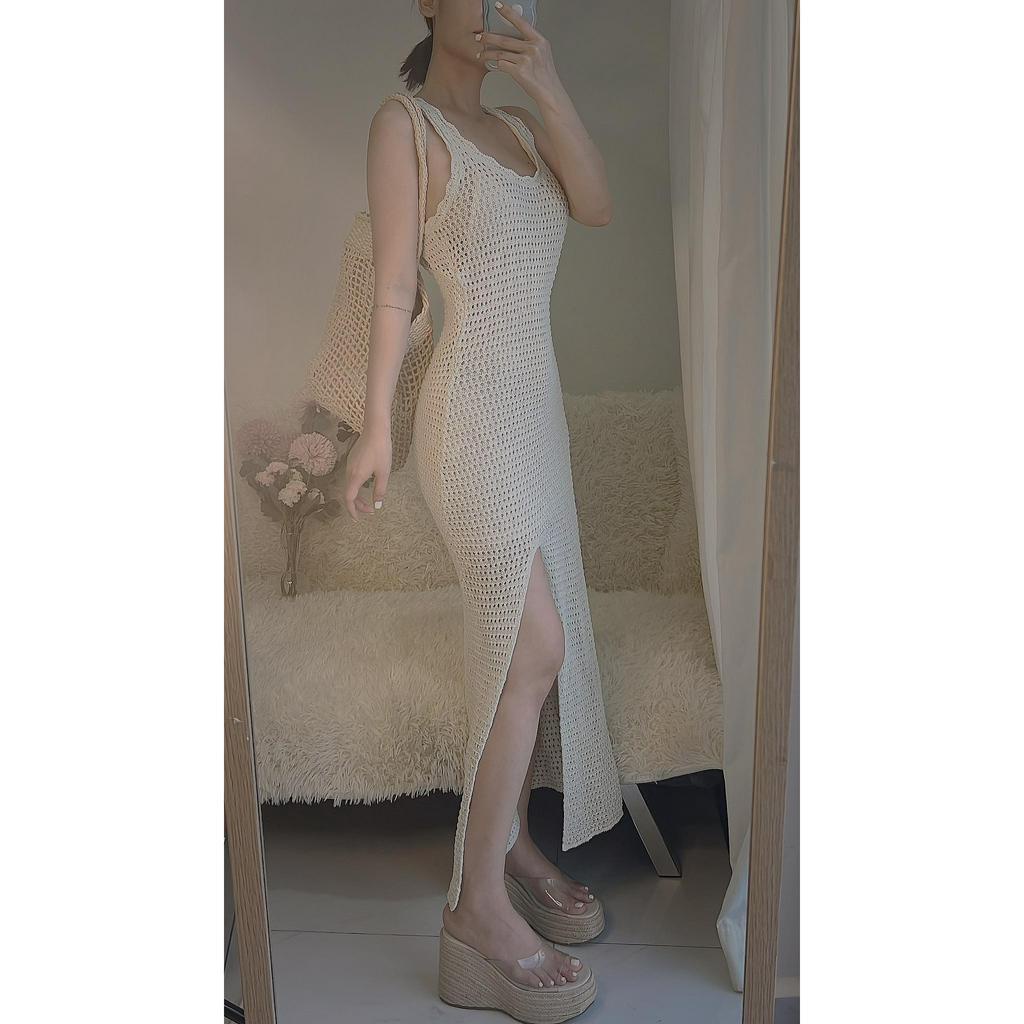 Đầm maxi body lưới đi biển stradivarius