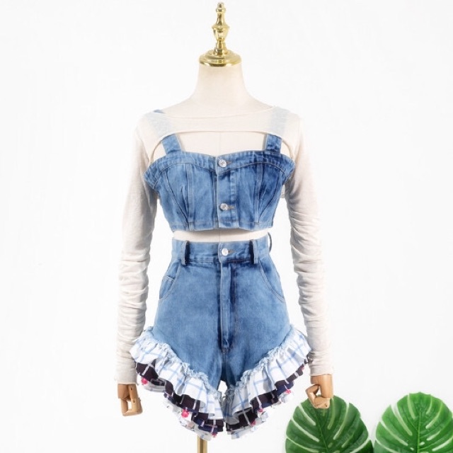 Set Rose Blackpink cao cấp - Áo croptop bò 2 dây và quần short bò denim cách điệu Ulzzang siêu chất ❤️