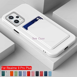Ví Silicone Đựng Thẻ Thiết Kế Đơn Giản Tiện Dụng ⭐ Ốp Điện Thoại TPU Mềm Hình Vuông Chống Sốc Có Giá Đỡ Cho Realme 9i 9 Pro Plus 9Pro+ Narzo 50 Pro 4G 5G
