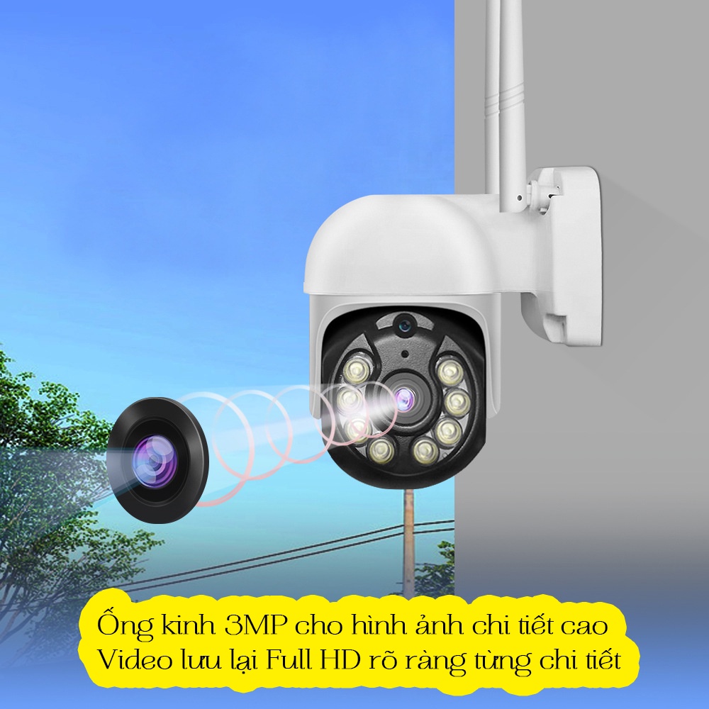 Camera Thông Minh Ngoài Trời TUYA 3MP-Xoay 350°, Chống nước IP66, WIFI