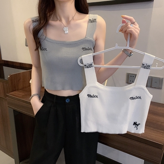 Áo Tank Top Dệt Kim Cổ Vuông In Chữ Thời Trang Mùa Hè Hàn Quốc Trẻ Trung Cho Nữ