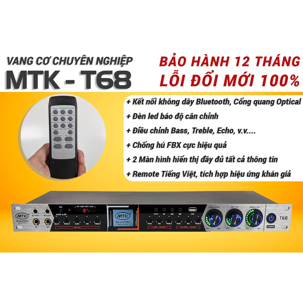 [ Tặng 2 Dây Canon cái] Vang cơ chuyên nghiệp MTK T68 Main Xịn Chống Hú cổng quang optical màn hình LCD kèm remote