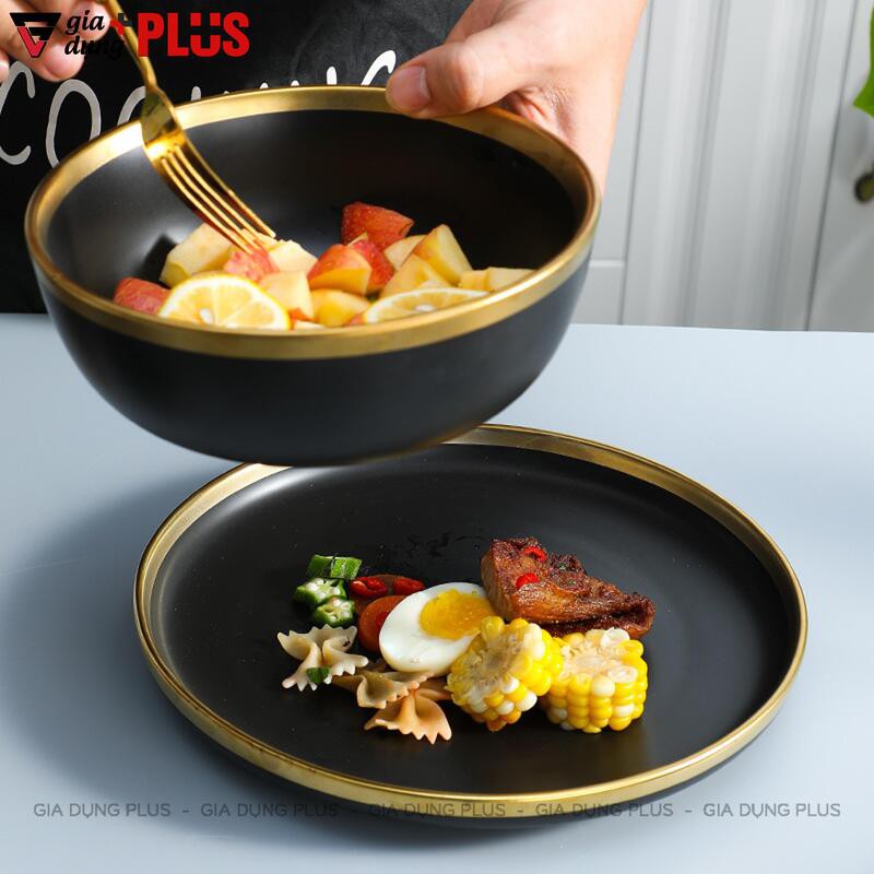 Bộ đồ ăn chén bát sứ cao cấp phong cách Bắc Âu màu đen - Kèm hộp quà