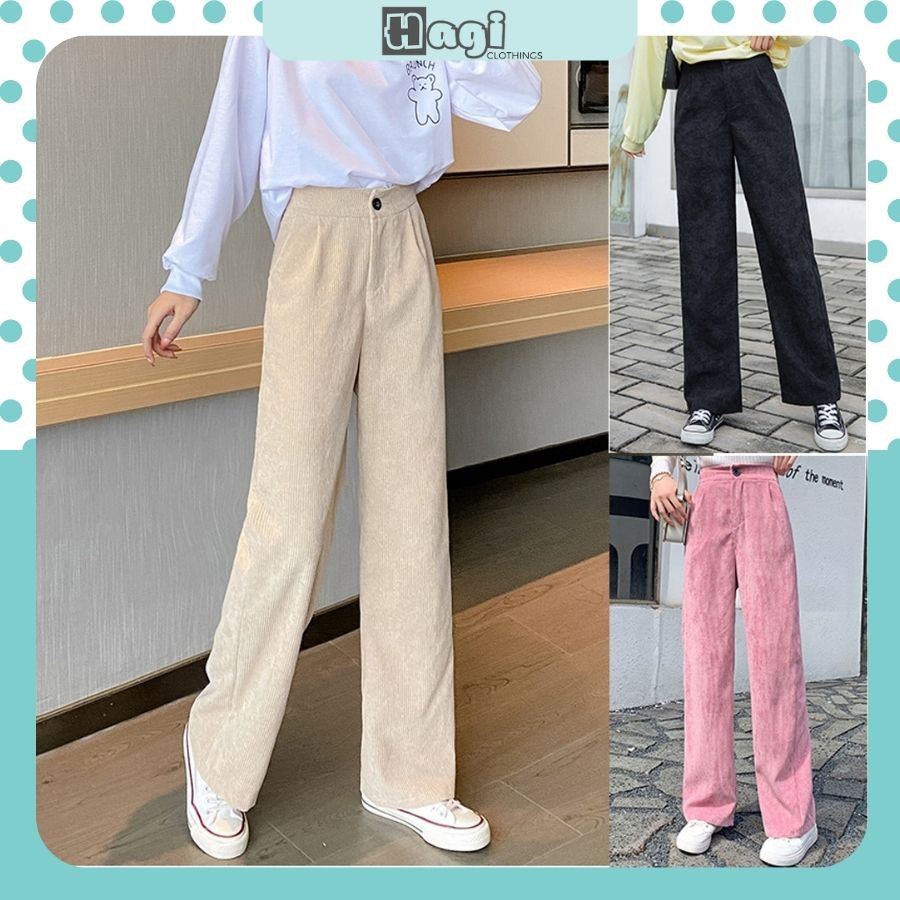 Quần jean nữ Hagi ống rộng lưng cao nhung tăm dáng dài cạp khóa ulzzang QJ03 | BigBuy360 - bigbuy360.vn