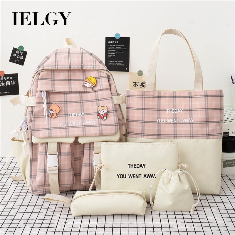 Set ba lô đi học Ielgy họa tiết caro phong cách Hàn Quốc