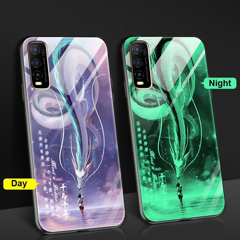 Ốp Điện Thoại Kính Dạ Quang Cho Vivo Y20 2021 Y12s 2021 Y20s G Y20s Y12A Y12 Y15 Y17 U10 Y30 Y50 Y30i S1 Y72 5G V11i  V9 V9 Youth Y85 Night Glow Hard Cases