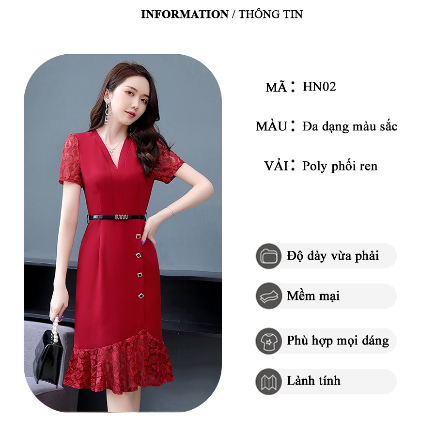 Đầm trung niên cho mẹ sang trọng phong cách công sở Hàn Quốc trẻ trung hiện đại hợp xu hướng HN02 - WB WOMAN & BEAUTY