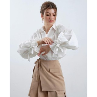 Áo sơ mi tay phồng thiết kế thắt nơ