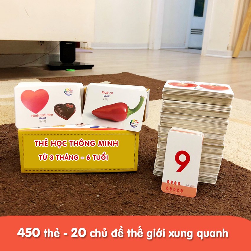 [Khuyến mại Sốc] - Bộ thẻ học thông minh cho bé - 450 thẻ với 20 chủ đề - Tặng kèm 2 quà hấp dẫn