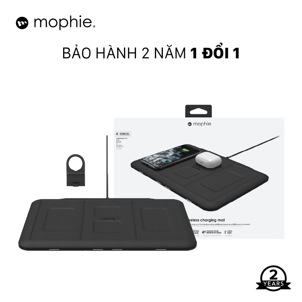 Đế sạc không dây Mophie 4in1 - Chuẩn Qi, an toàn, công suất lên tới 10w, không cần tháo vỏ ốp - Bọc vải sang trọng