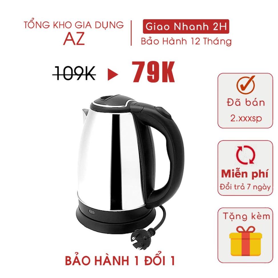 Ấm đun siêu tốc Inox loại lớn 1L8, Bình đun siêu tốc, bảo hành 6 tháng. MS: K25X01