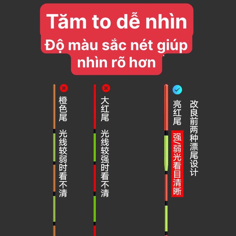 Phao câu đài CÂN BẰNG siêu nhẹ chuyên trị cá nhát, phao câu đài ngày đêm cao cấp PCB-1