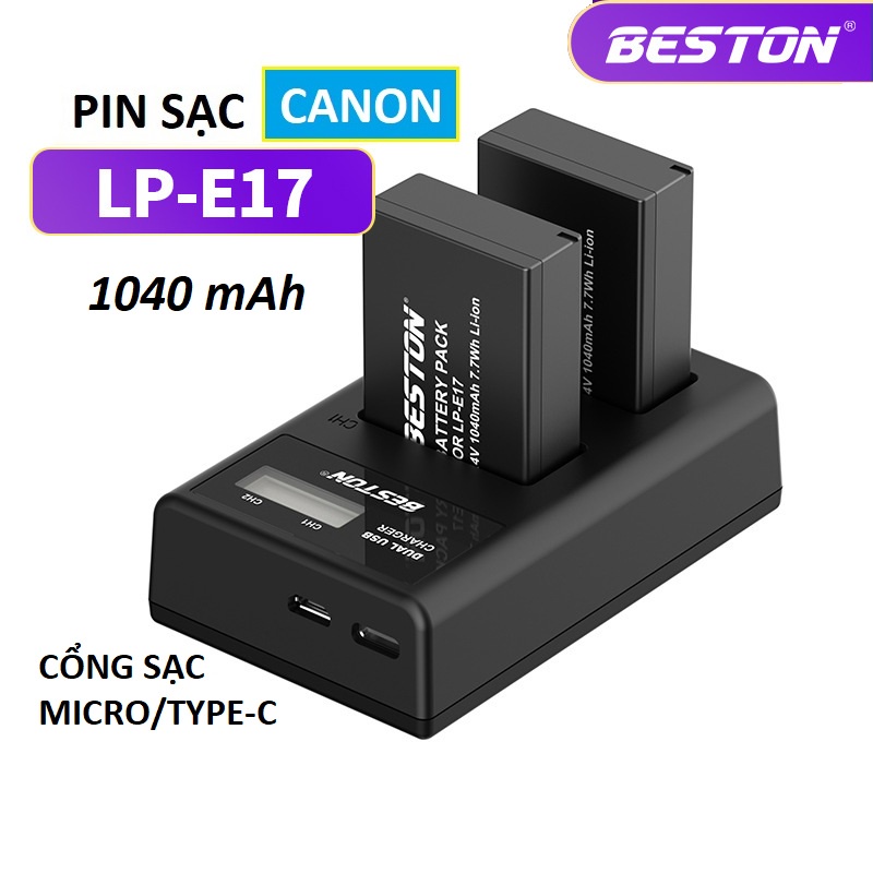 Bộ Pin LP-E17 1040mAh + Sạc Beston Dùng Cho Máy Ảnh Canon EOS M3 EOS M5 EOS M5 EOS 750D EOS 760D EOS 800D EOS 77D EOS RP