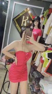 Đầm body nhún cúp ngực chất thun lụa co giản tốt