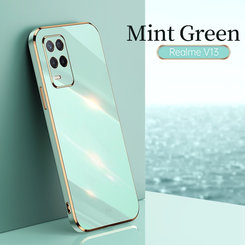 Ốp Điện Thoại TPU Silicon Mềm Chống Sốc Khung Vuông Mạ Vàng Sang Trọng Cho Realme 8 8i 9i 9 Pro Plus 5G