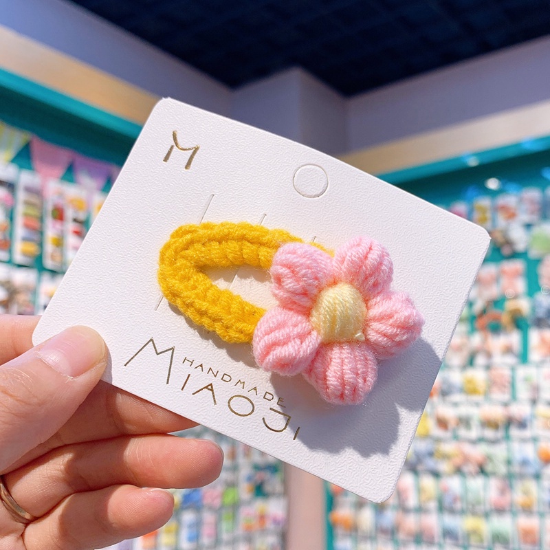 Kẹp tóc đan len hình bông hoa xinh xắn thời trang dễ thương cho bé gái