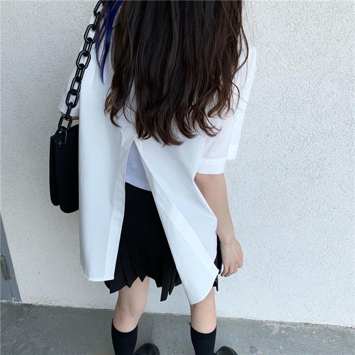 Áo Sơ Mi Ngắn Tay Dáng Rộng Xẻ Lưng Thời Trang Mùa Hè Dành Cho Nữ