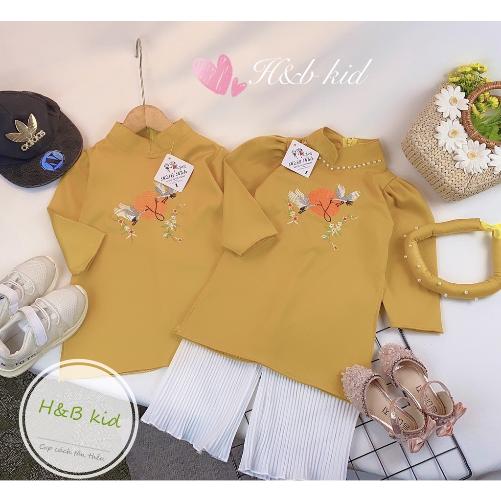 Áo dài lụa bé trai có thêu hình Hạc siêu đẹp cho bé diện tết  ADCT