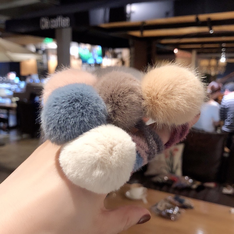 Dây Cột Tóc Cao Su Bọc Vải Lông Thỏ Nhân Tạo Dễ Phối Đồ Phong Cách Hàn Quốc Thời Trang Thu Đông