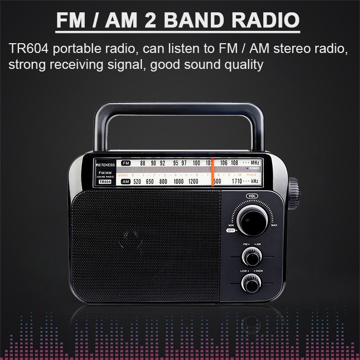 Radio Retekess Tr604 Am Fm Di Động Analog Hoạt Động Bằng 3 Pin Size D Hoặc Nguồn Ac Giắc Cắm Tai Nghe 3,5 Mm