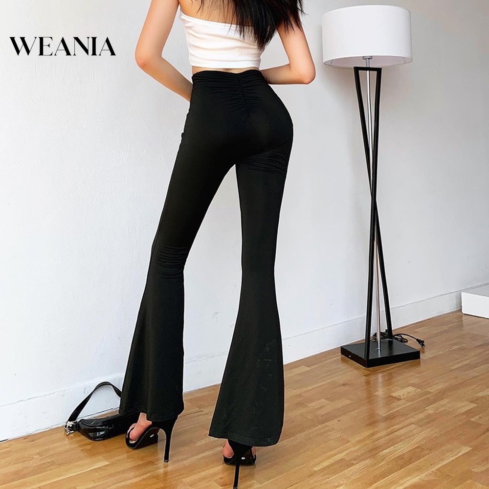 Quần Dài Lưng Cao Ống Loe Xếp Ly Thời Trang Quyến Rũ