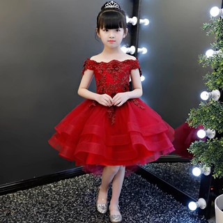 Đầm công chúa đỏ trễ vai đuôi ren thêu cao cấp