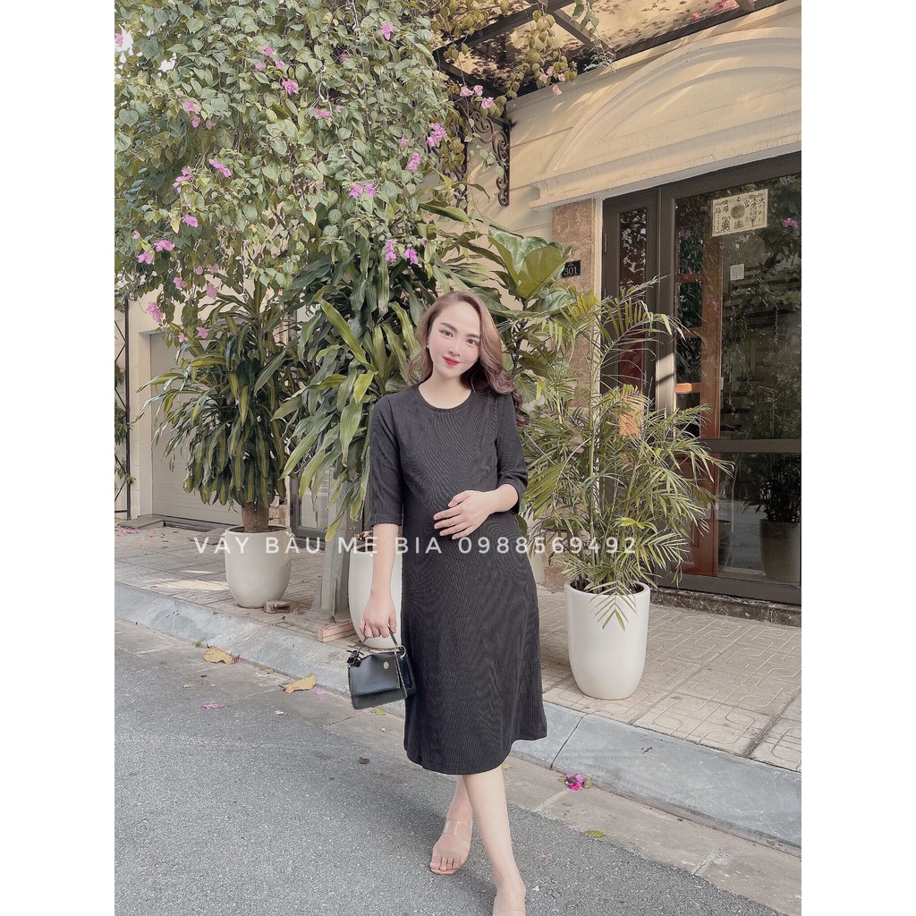 Váy bầu bigsize - Đầm bầu thiết kế GuMe chất len tăm dáng suông HACK DÁNG 2 màu NÂU-ĐEN, SIZE 40-120KG- MB262