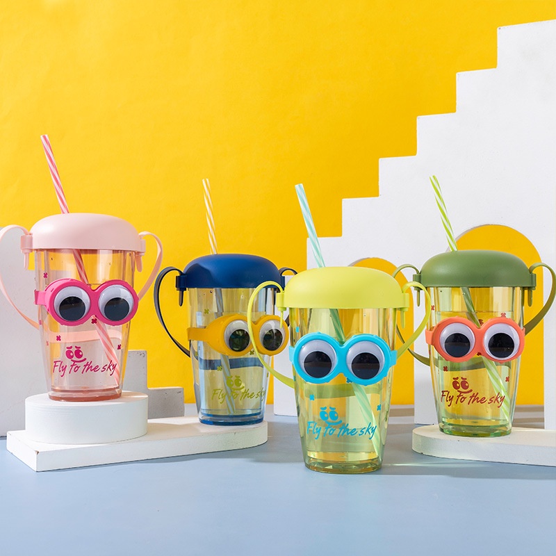 Bình nhựa có ống hút đeo mắt kính cực cute 270ml