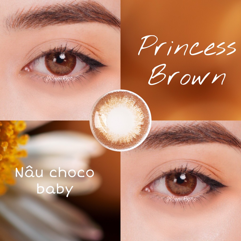 Kính áp tròng Hàn Quốc nâu choco PRINCESS BROWN, độ cận 0-8, hsd 1 tuần, giãn tròng 14.0.