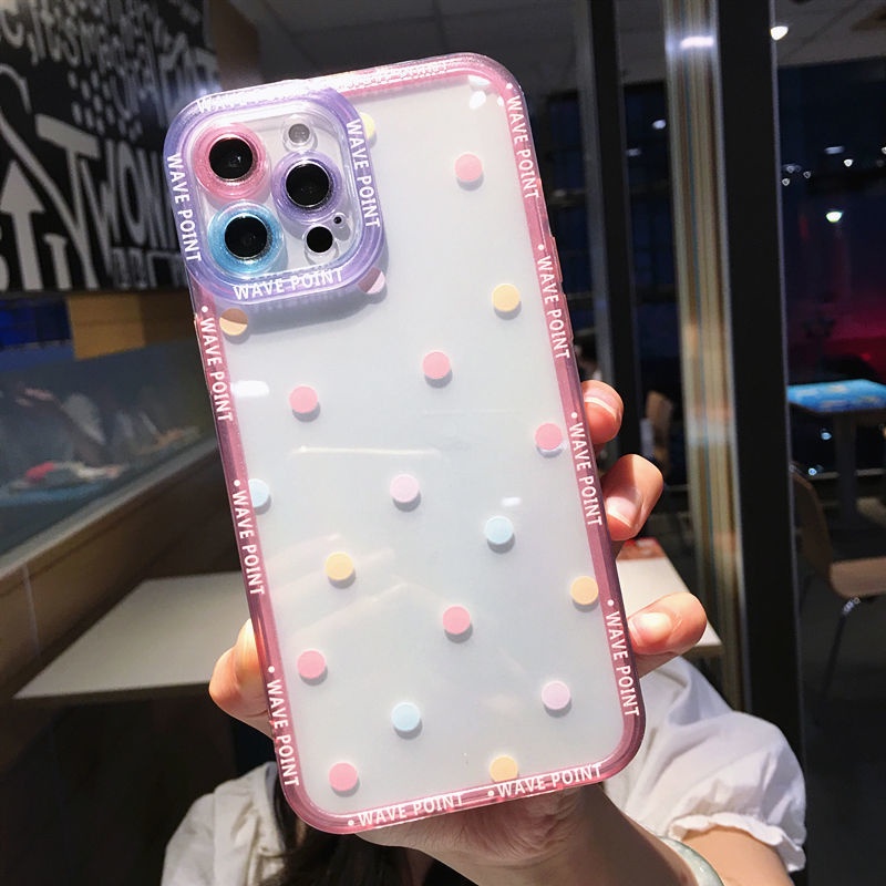 Ốp điện thoại silicone trong suốt họa tiết chấm bi lớn/ nhỏ thích hợp cho iPhone X XS Max XR 7 8 Plus 12 13 11 Pro Max