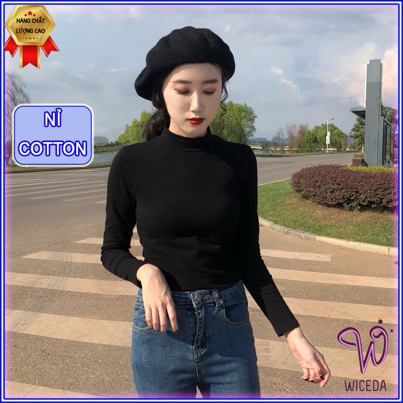 Áo giữ nhiệt lót nỉ nữ Wiceda ,áo thu đông tay dài cổ 3 phân chất nỉ dày dặn nhiều màu AN201