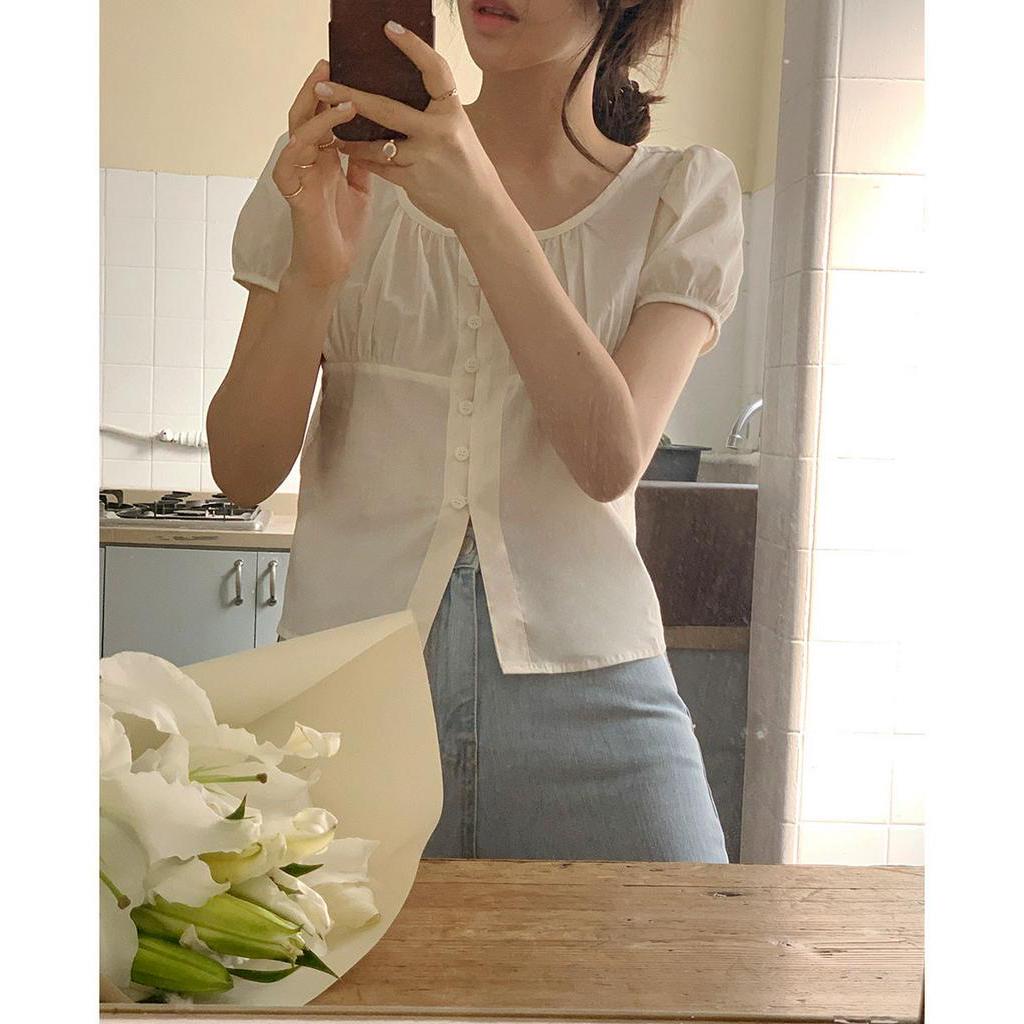 Áo Sơ Mi Ngắn Tay Cổ Tròn Trơn Màu 51488