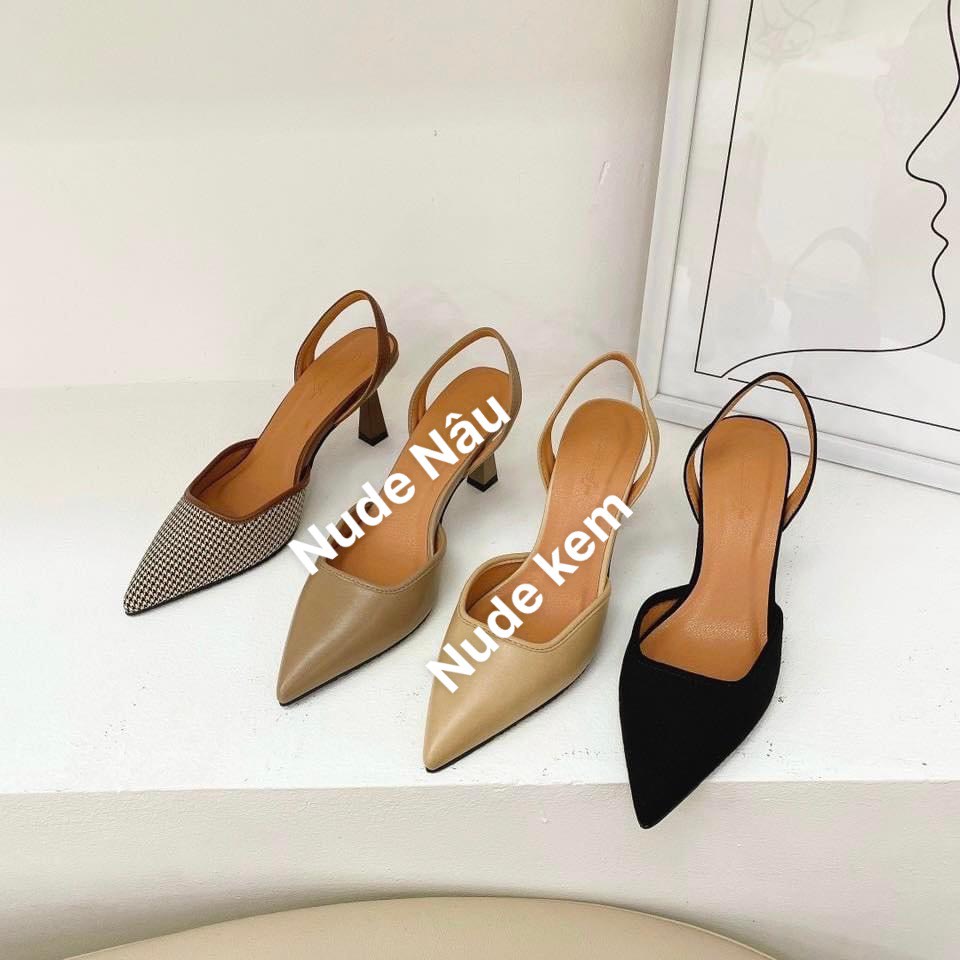 Giày cao gót nữ mũi nhọn, giày sandal cao gót 5p thanh lịch, kiểu dáng slingback tiện lợi, êm chân GUUEM GCL111