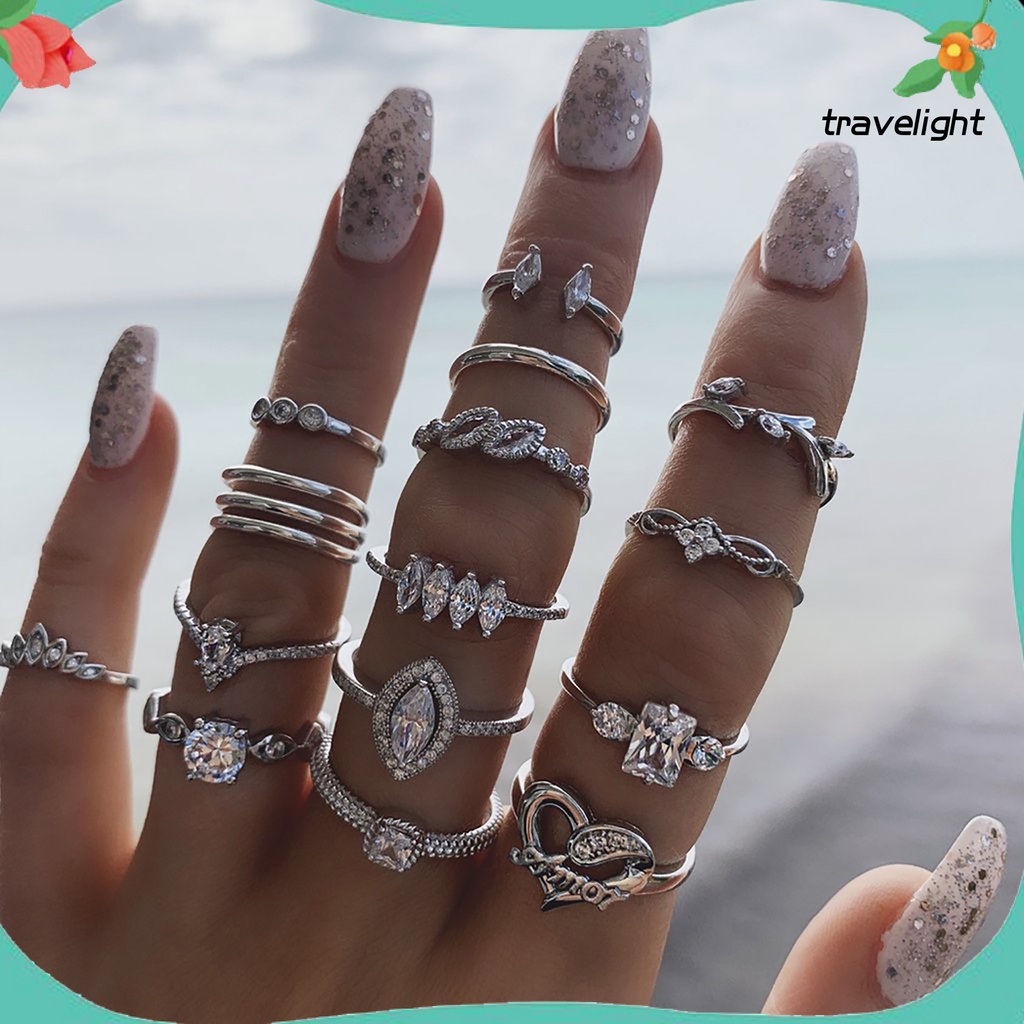 Set 15 Nhẫn Đính Đá Phong Cách Bohemian Cho Nữ