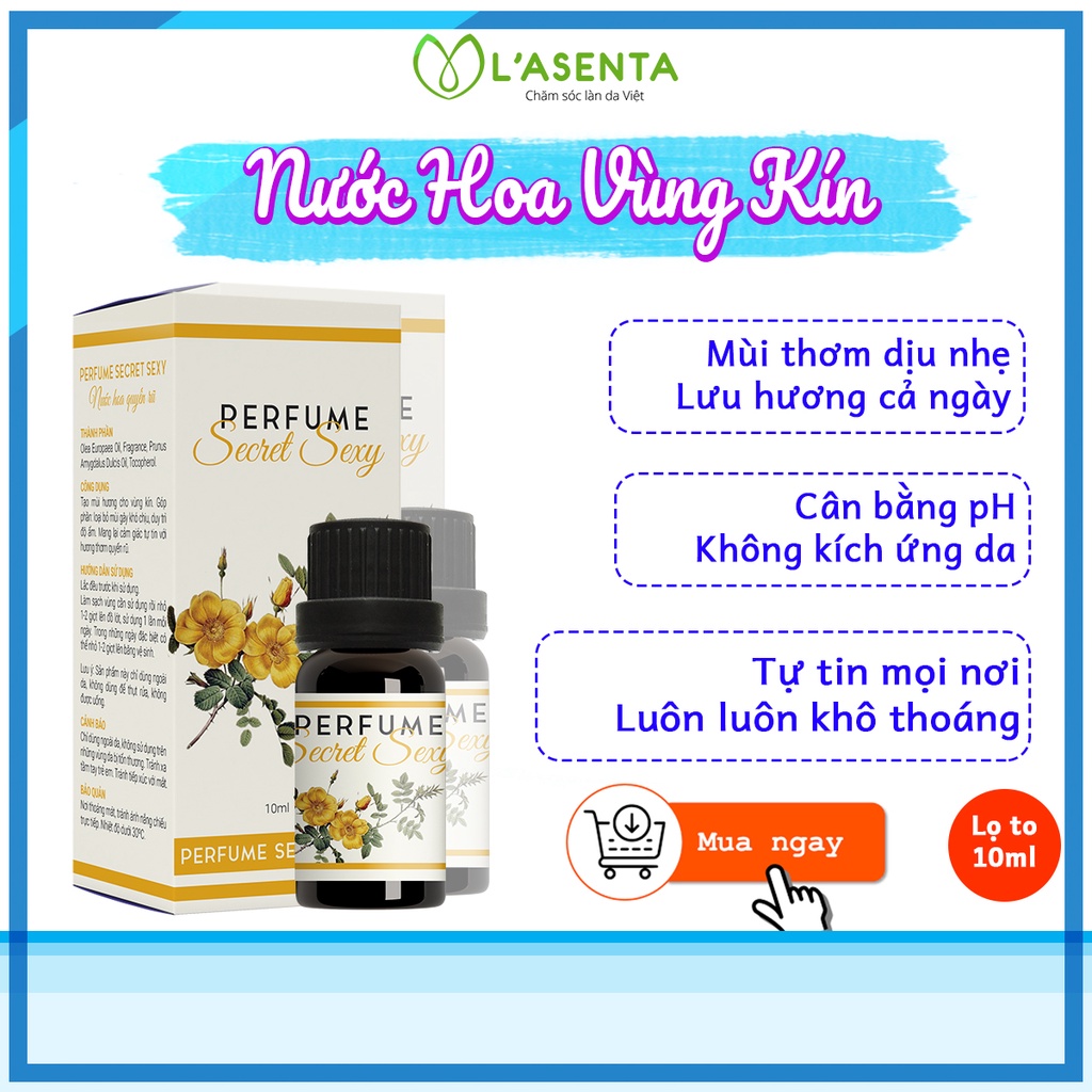 Nước Hoa Vùng Kín Chiết xuất Tự nhiên Lưu hương-Khử mùi Cân bằng pH-Perfume Secret Sexy 10ml [Che Tên+Quà Mặt nạ 15K]