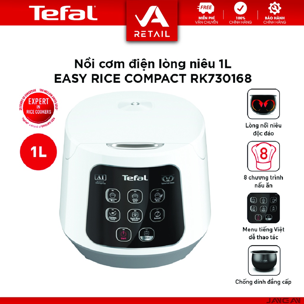 Nồi cơm điện mini Tefal RK7301681L - TH Pháp - 8 chương trình nấu - Hàng Chính Hãng