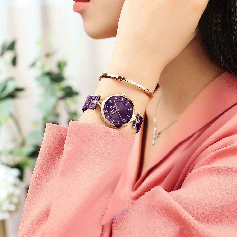 Mới Đồng Hồ Quartz Nữ Đính Hột Xoàn Dây Lưới Thép Không Gỉ