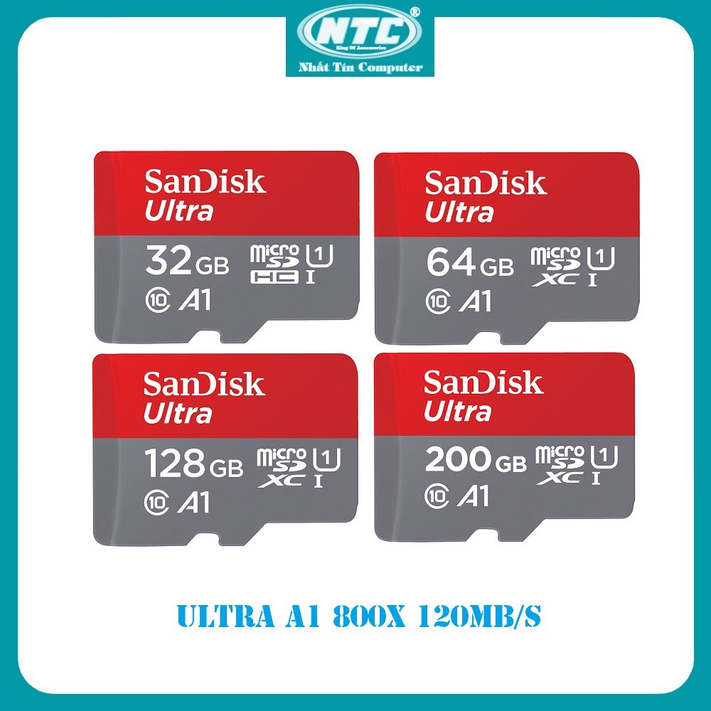 Thẻ nhớ MicroSDHC SanDisk Ultra A1 32GB / 64GB / 128GB / 200GB 800x U1 120MB/s - Không Adapter (Xám) - New Model