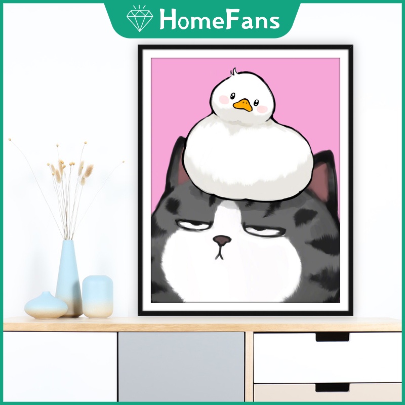 Bộ Tranh Đính Đá 5D DIY Hình Chó Mèo Dễ Thương Kích Thước 40x50cm